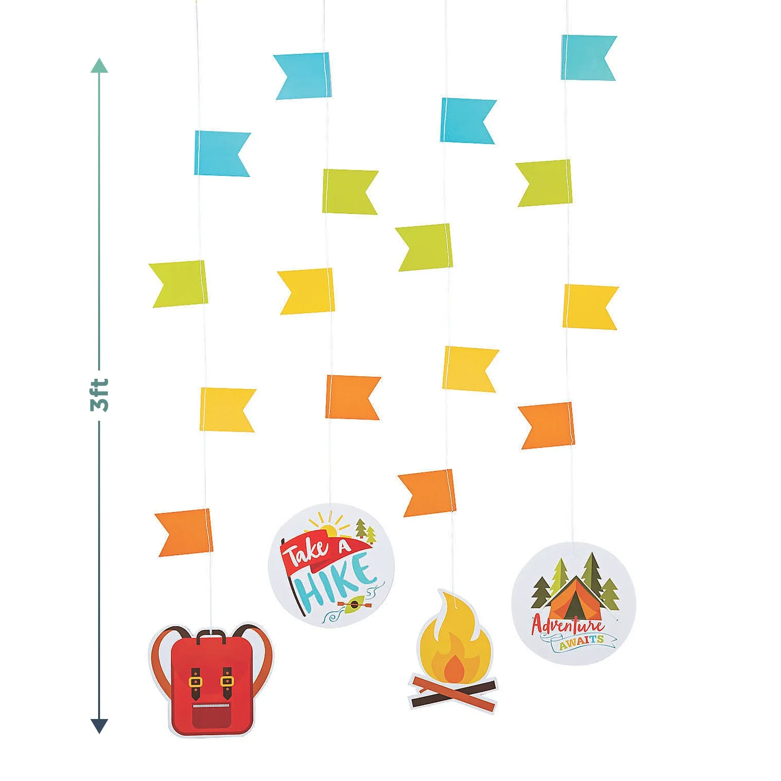 Camping Adventure Party Pack - Paper Dessert Plates, Take A Hike Lunch Napkins, Table Cover, and Hanging Cutouts (Serves 16)