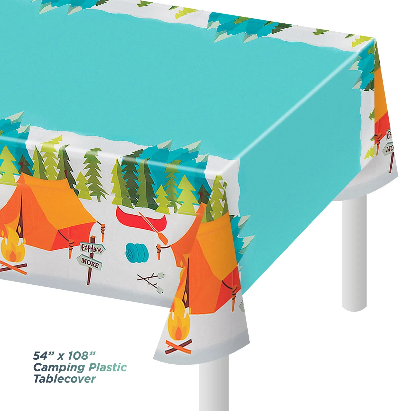 Camping Adventure Party Pack - Paper Dessert Plates, Take A Hike Lunch Napkins, Table Cover, and Hanging Cutouts (Serves 16)