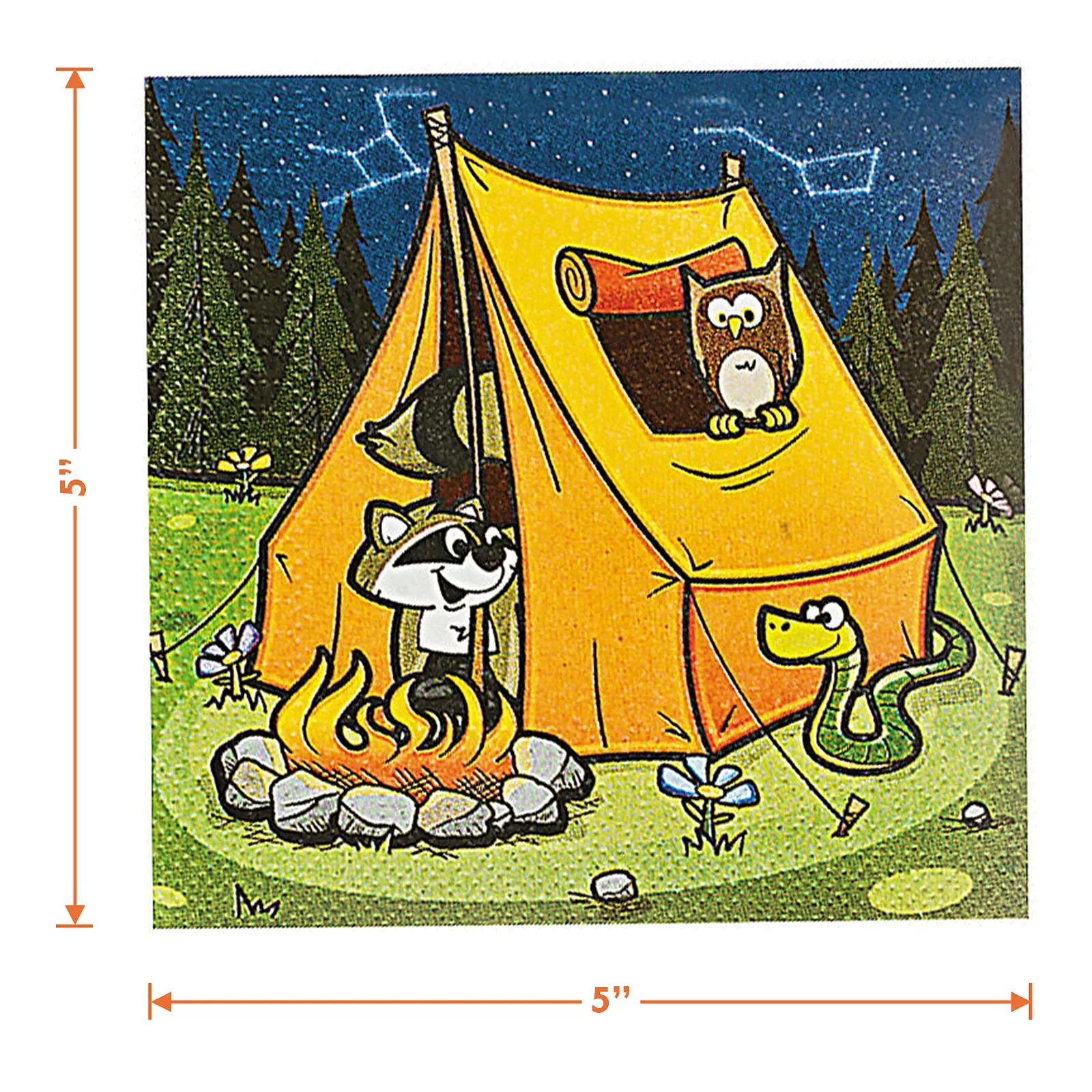 Camping Party Night Adventure Paper Dessert Plates, Napkins, Table Cover, and Hanging Cutouts Set (Serves 16)