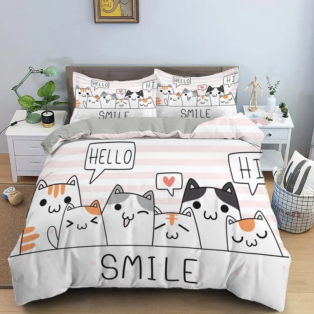 Cartoon Kitty Cat Love Heart Bedding Sets