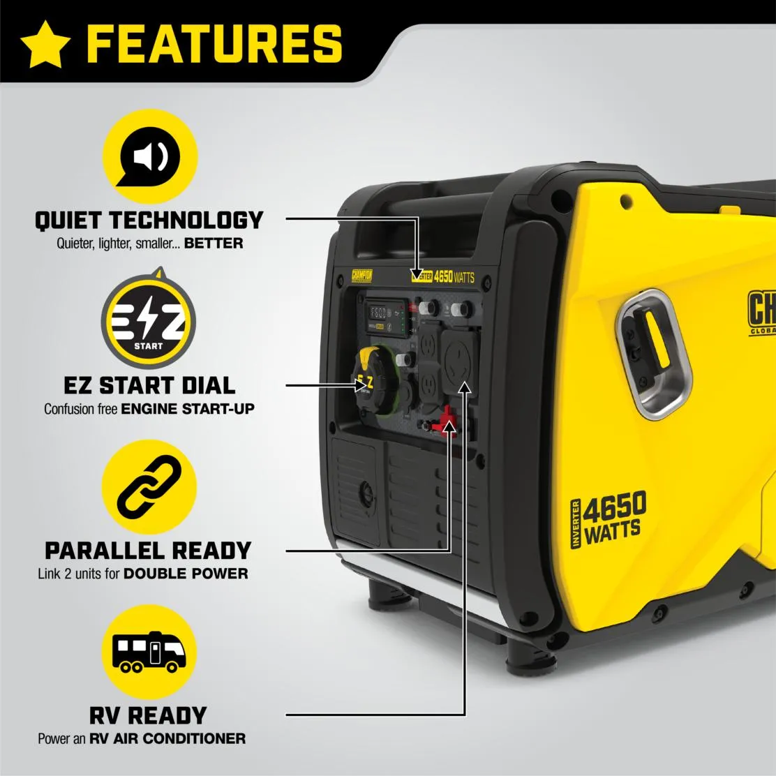 Champion 200992 3650W/4650W Recoil Start Portable Gas Inverter Generator Manufacturer RFB