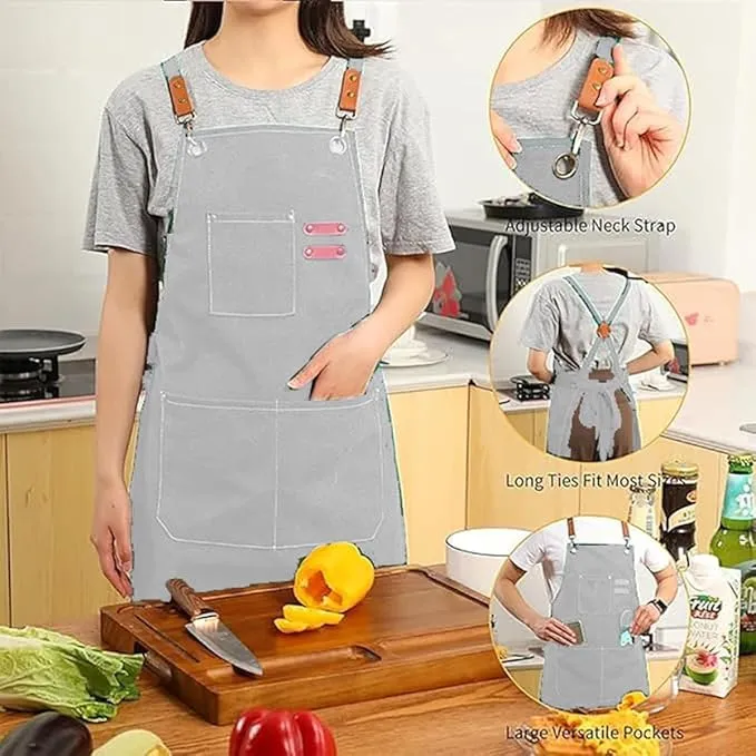 Chef Aprons Canvas Cross Back Premium : Stylish Unisex Design with Spacious Pockets