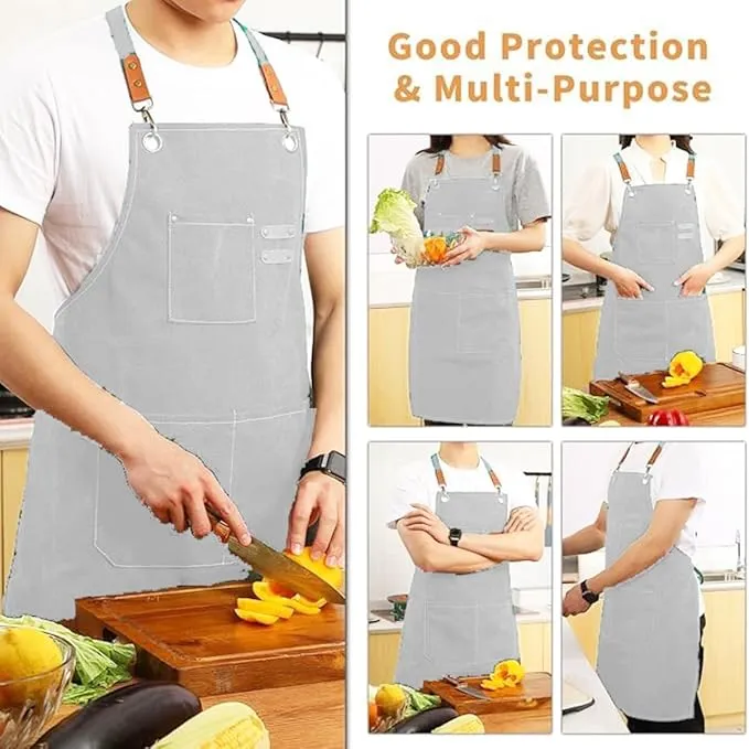 Chef Aprons Canvas Cross Back Premium : Stylish Unisex Design with Spacious Pockets