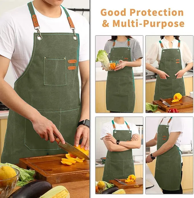 Chef Aprons Canvas Cross Back Premium : Stylish Unisex Design with Spacious Pockets