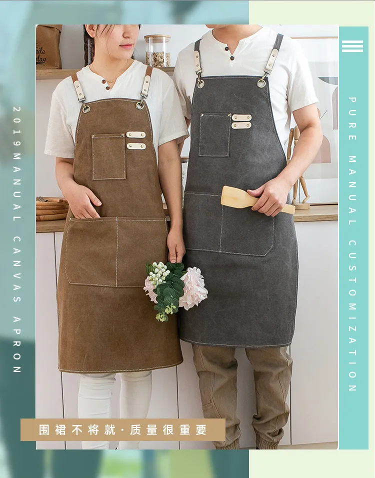 Chef Aprons Canvas Cross Back Premium : Stylish Unisex Design with Spacious Pockets