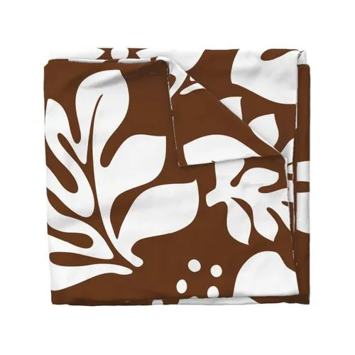 Chocolate Brown and White Hibiscus and Hawaiian Flowers Duvet Cover -Large Scale