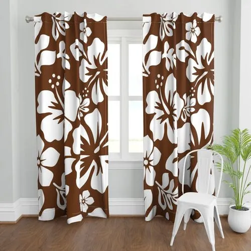 Chocolate Brown and White Hibiscus and Hawaiian Flowers Duvet Cover -Large Scale