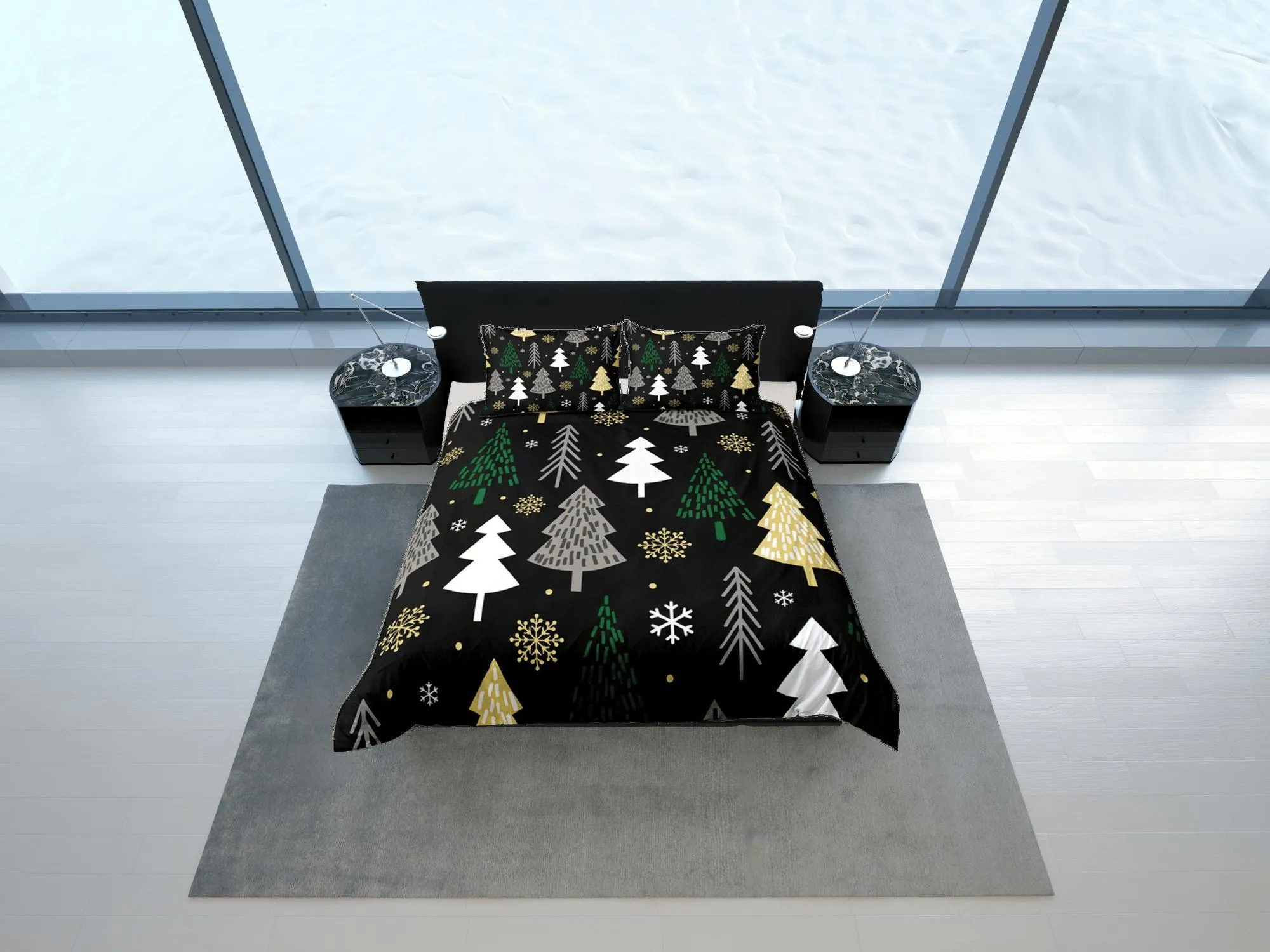 Christmas Gift Black Duvet Cover Set, Bedspread Holiday Gift Bedding Set