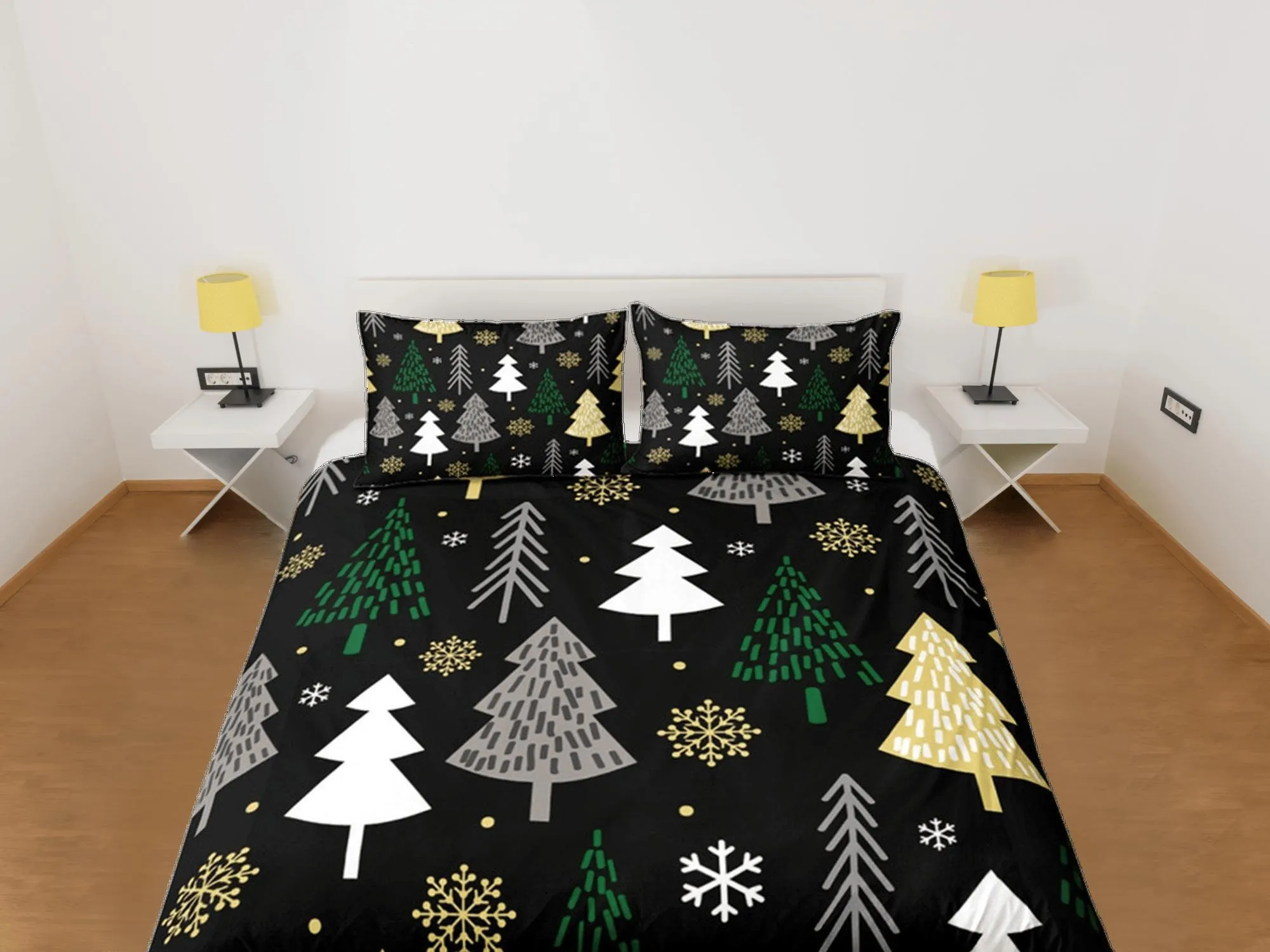 Christmas Gift Black Duvet Cover Set, Bedspread Holiday Gift Bedding Set