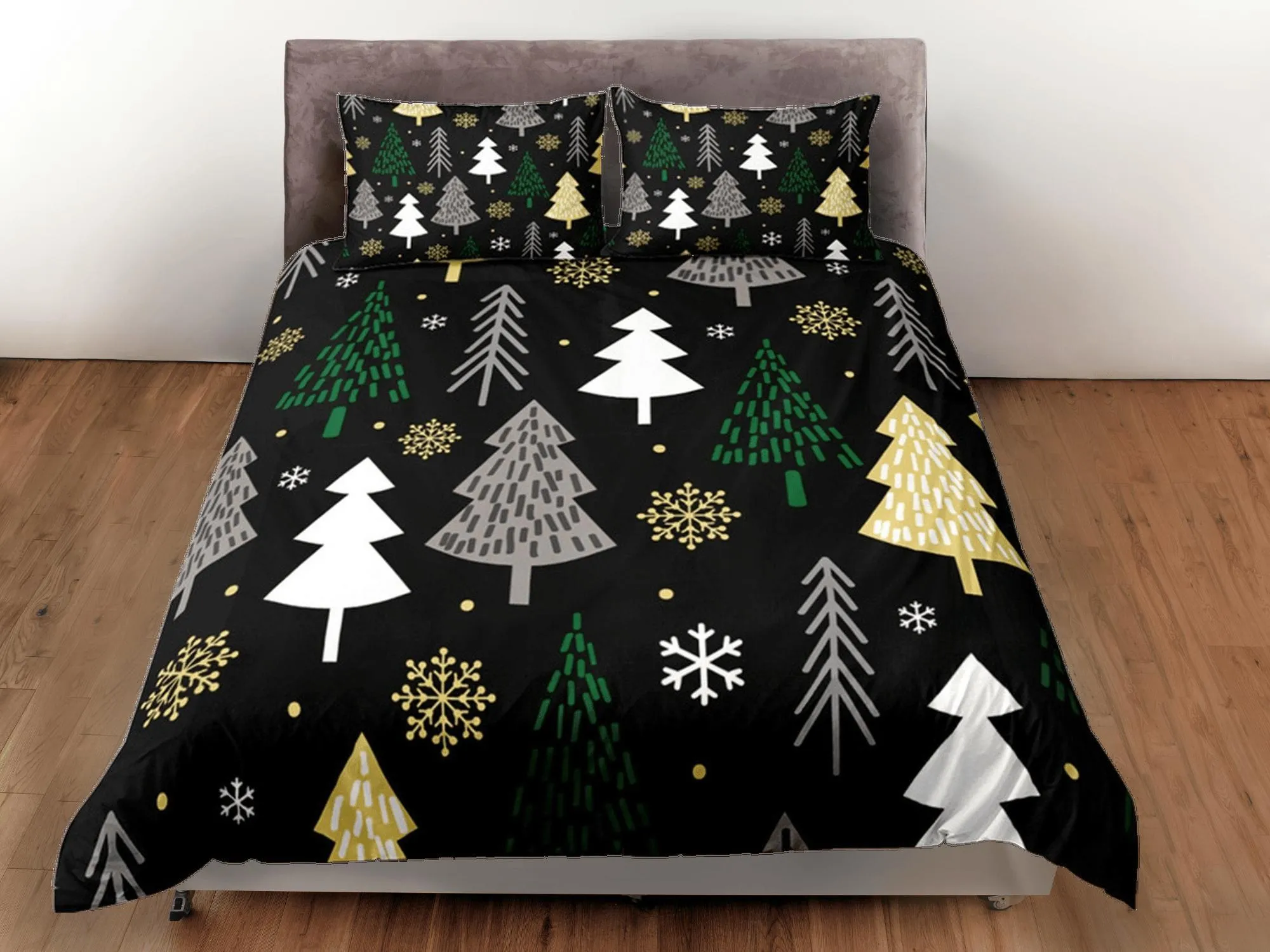 Christmas Gift Black Duvet Cover Set, Bedspread Holiday Gift Bedding Set