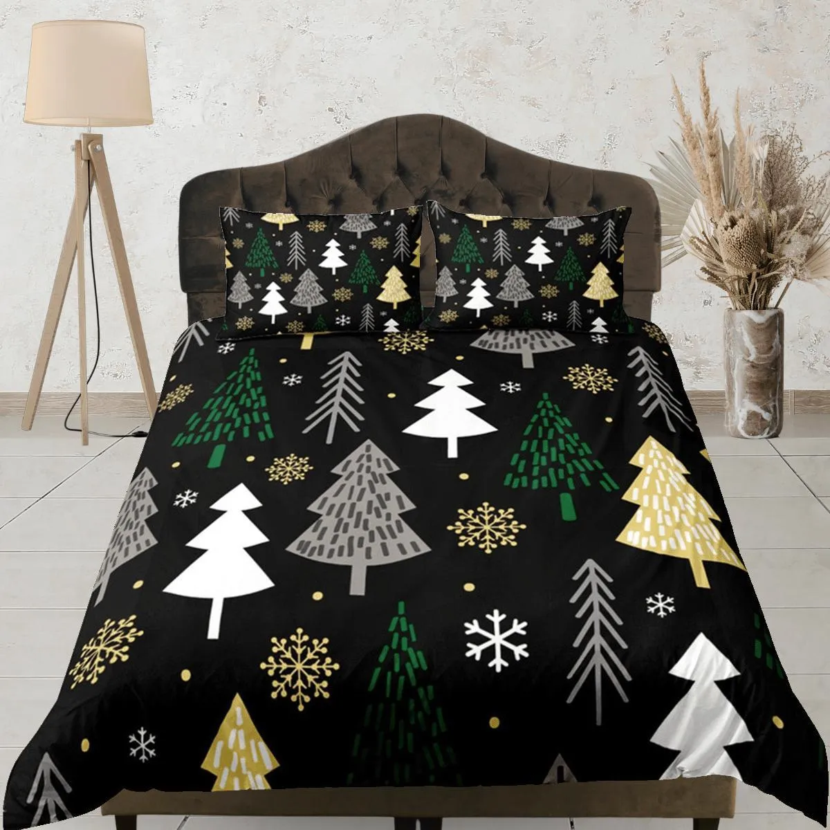 Christmas Gift Black Duvet Cover Set, Bedspread Holiday Gift Bedding Set