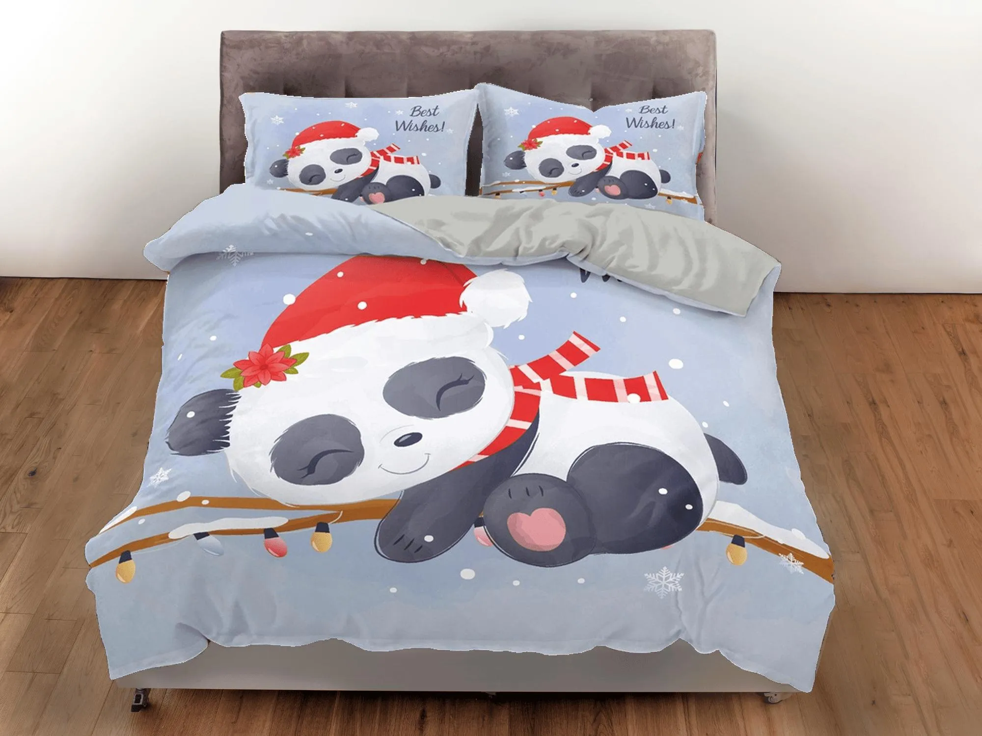 Christmas Panda Duvet Cover Set Cute Bedspread, Kids Bedding with Pillowcase