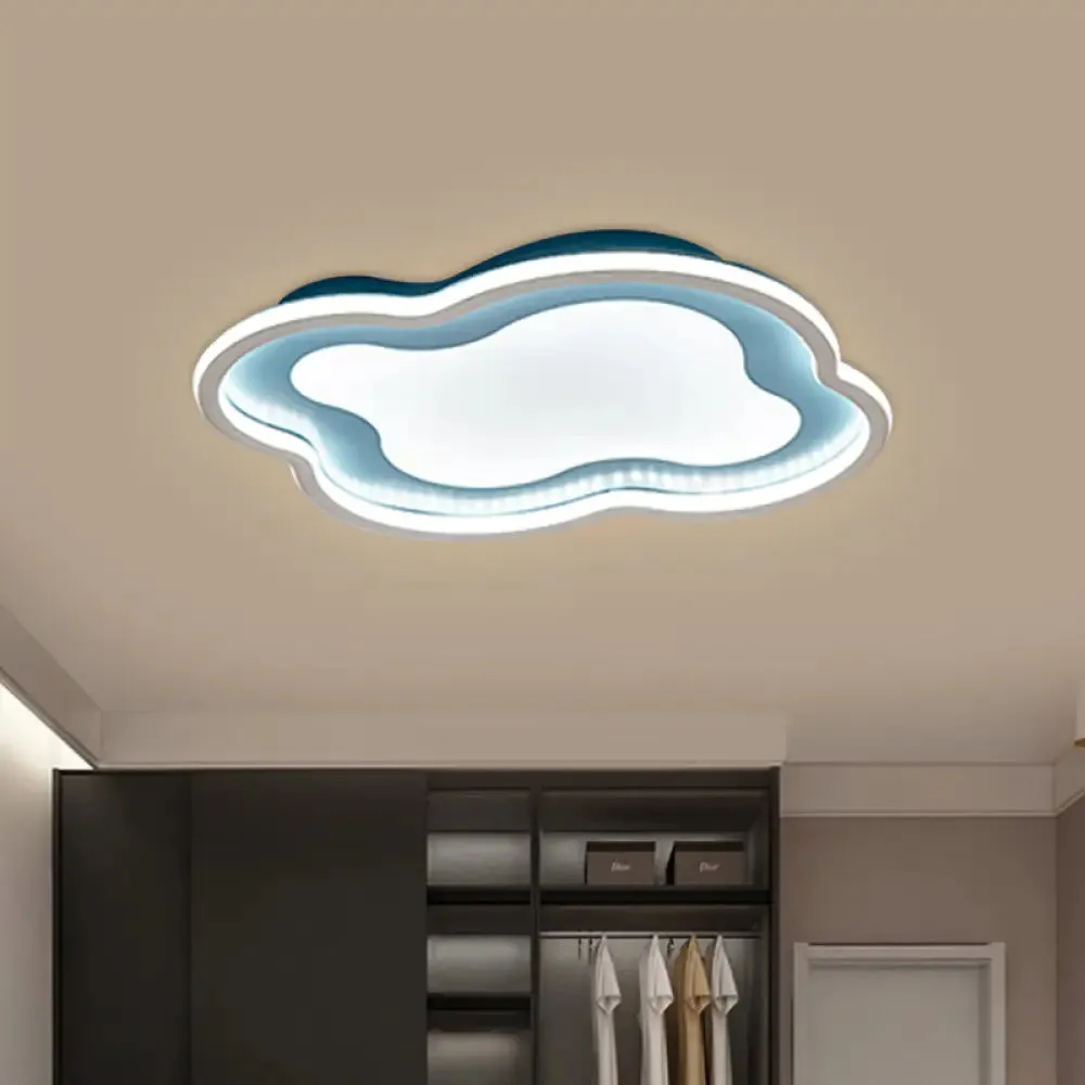 Cloud-shape LED Ceiling Light Fixture for Nursery Room - Modern Metallic Design, White/Blue, Warm/White Light