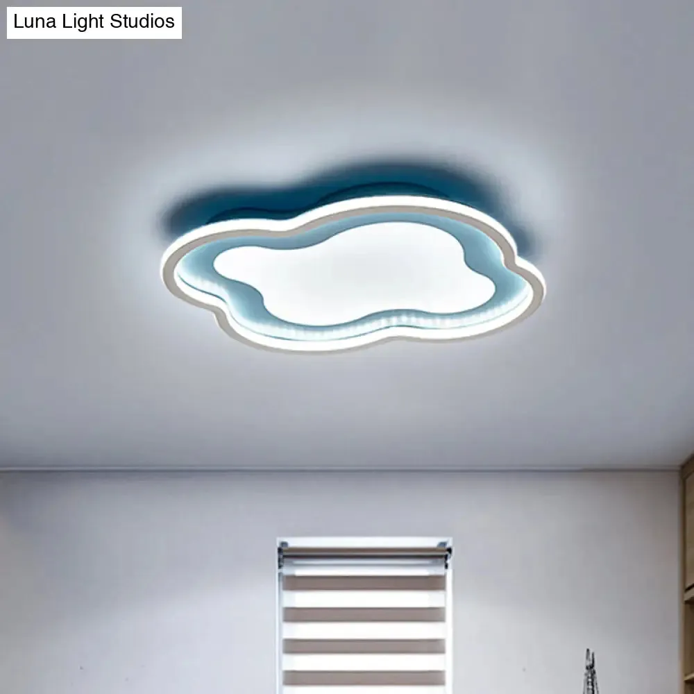 Cloud-shape LED Ceiling Light Fixture for Nursery Room - Modern Metallic Design, White/Blue, Warm/White Light