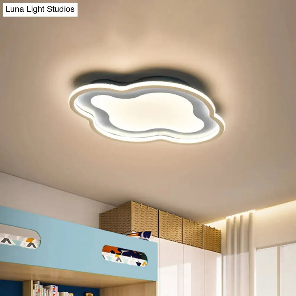 Cloud-shape LED Ceiling Light Fixture for Nursery Room - Modern Metallic Design, White/Blue, Warm/White Light