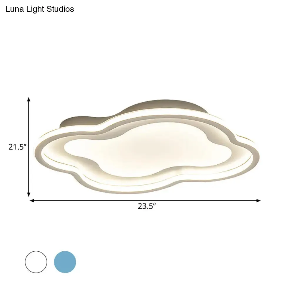 Cloud-shape LED Ceiling Light Fixture for Nursery Room - Modern Metallic Design, White/Blue, Warm/White Light