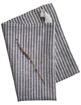 Cocoa narrow stripe linen tea towel