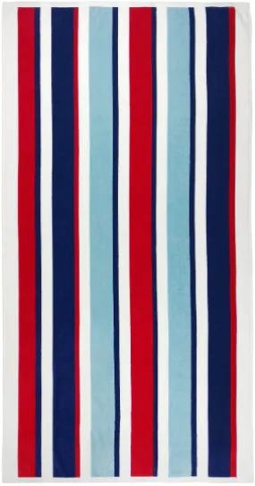 Cotton Velour Multicolored Stripe Beach Towel  32" x 62"