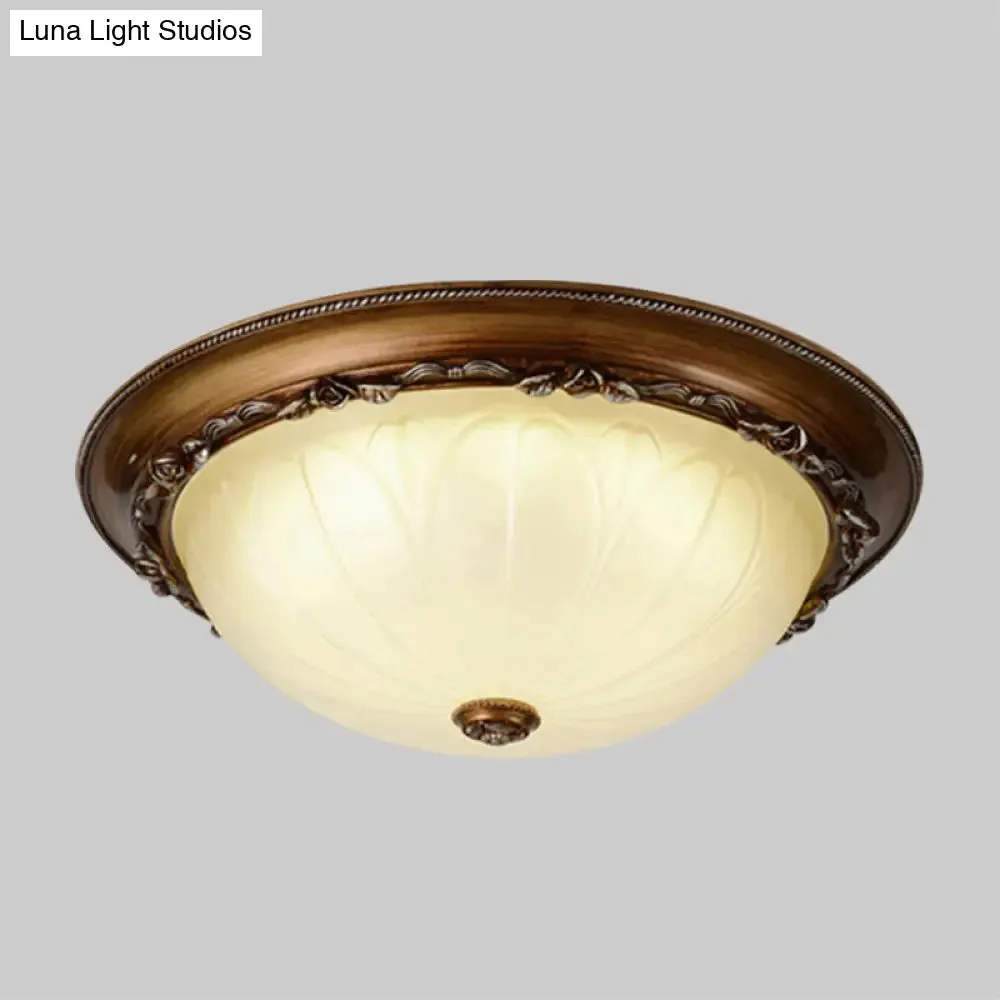 Countryside Brown LED Flush Mount Ceiling Fixture, 14"/16" Width, Ribbed Frosted Glass