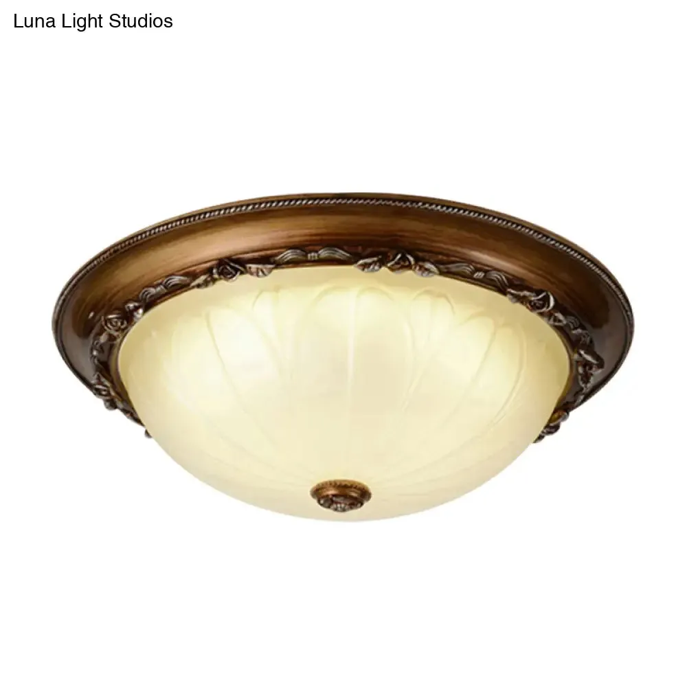 Countryside Brown LED Flush Mount Ceiling Fixture, 14"/16" Width, Ribbed Frosted Glass