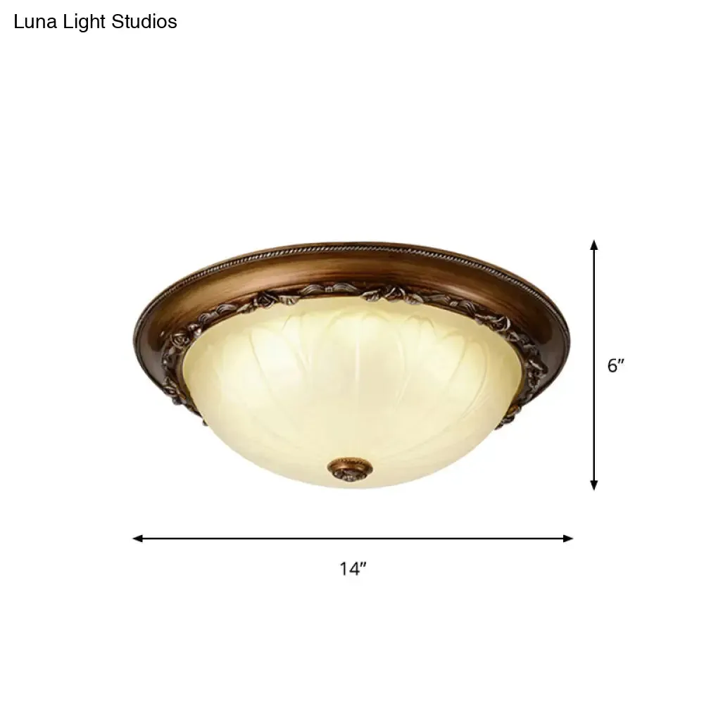 Countryside Brown LED Flush Mount Ceiling Fixture, 14"/16" Width, Ribbed Frosted Glass