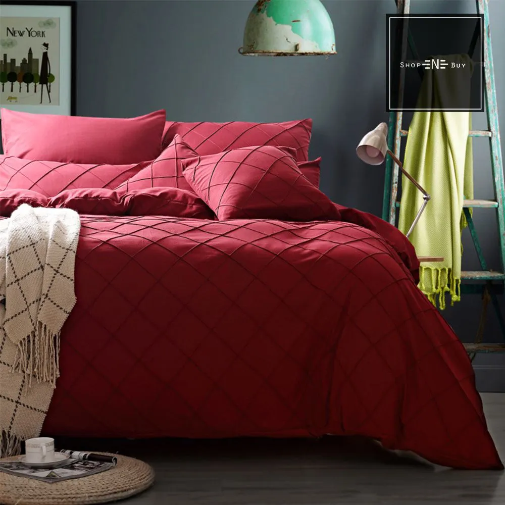 Cross Pleated Duvet Set Maroon