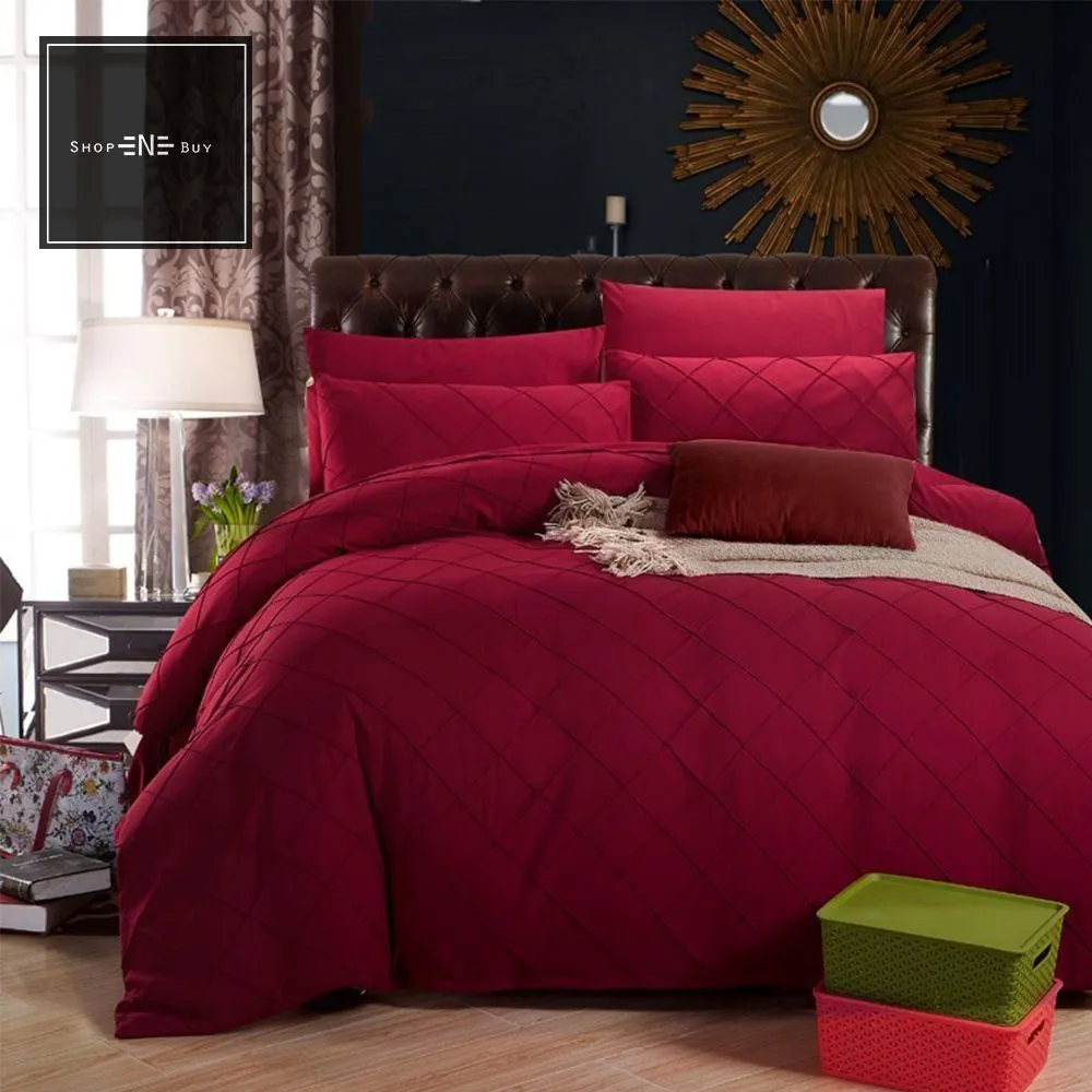 Cross Pleated Duvet Set Maroon