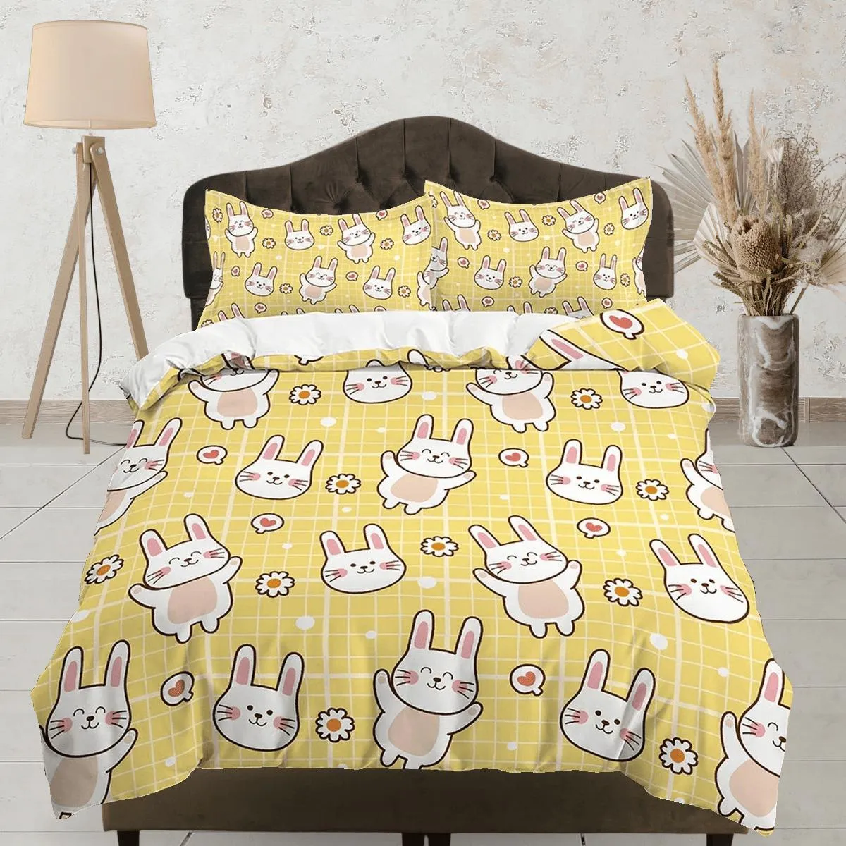 Cute Bunny Yellow Toddler Bedding, Unique Duvet Cover for Nursery Kids, Crib Bedding & Pillowcase, Baby Zipper Bedding, King Queen Full Twin