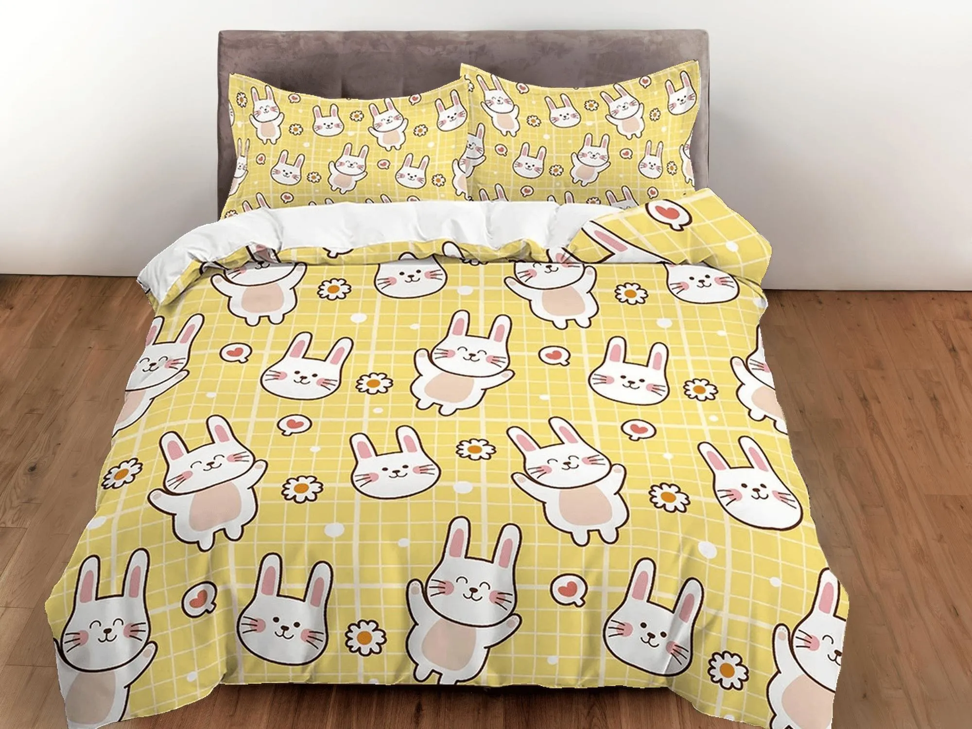 Cute Bunny Yellow Toddler Bedding, Unique Duvet Cover for Nursery Kids, Crib Bedding & Pillowcase, Baby Zipper Bedding, King Queen Full Twin