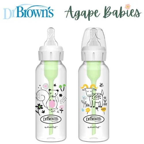 Dr. Brown’s Anti-Colic Options ™ Narrow Baby Bottle 8oz/250mL,Squirrel/ Goat, 2-Pack