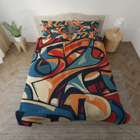 Duvet cover with matching Pillow cases | Luxury Bedding set | Twin, Queen, King Sizes | Abstract Urban Graffiti