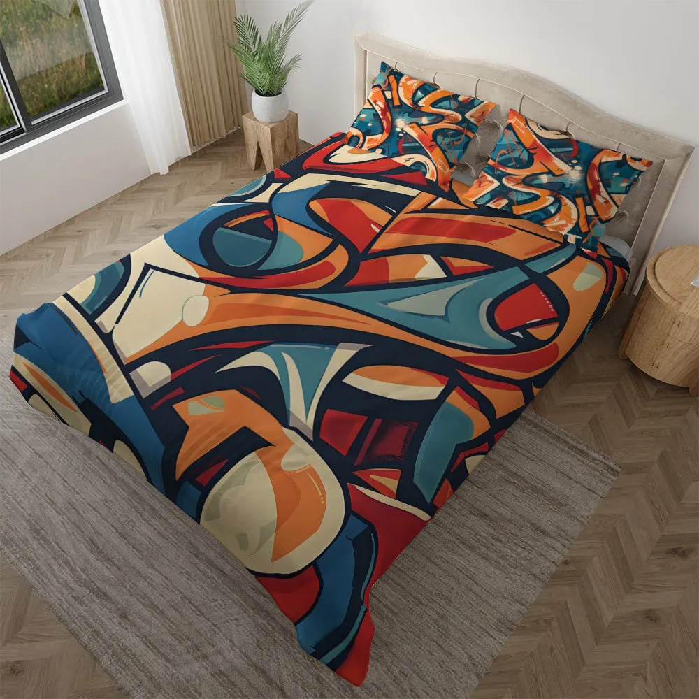 Duvet cover with matching Pillow cases | Luxury Bedding set | Twin, Queen, King Sizes | Abstract Urban Graffiti