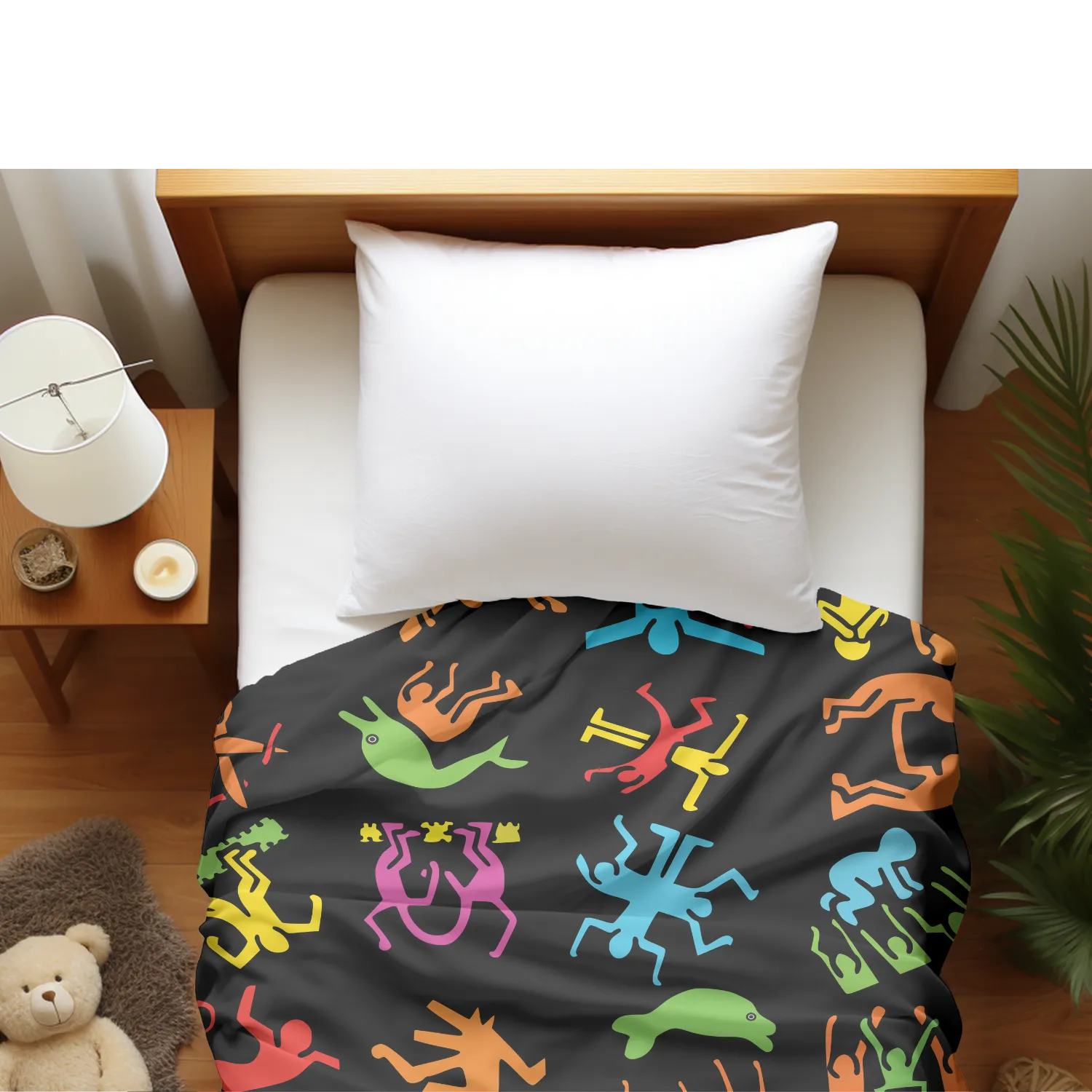 Duvet cover with matching Pillow cases | Luxury Bedding set | Twin, Queen, King Sizes | Harring Psychedelic Stick Figures