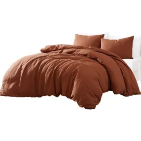 Edge 4 Piece Queen Size Duvet Comforter Set, Washed Linen, Rust Orange By Casagear Home