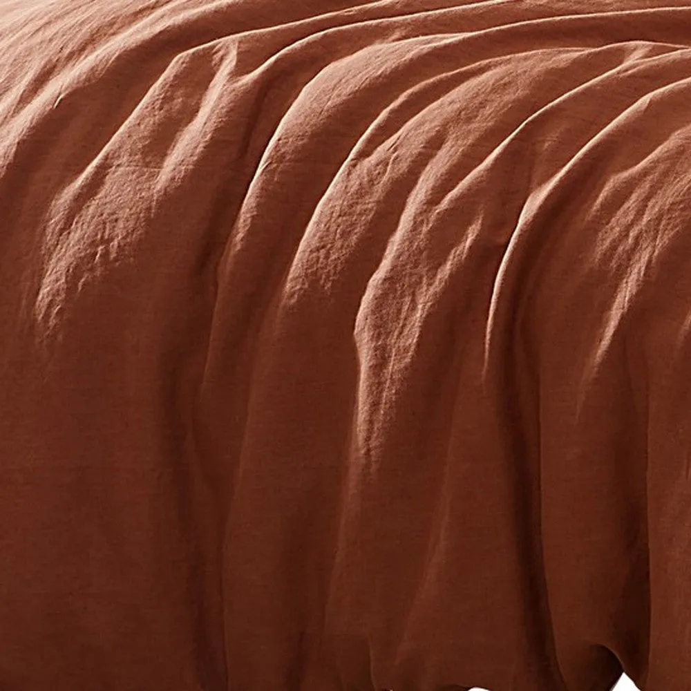 Edge 4 Piece Queen Size Duvet Comforter Set, Washed Linen, Rust Orange By Casagear Home