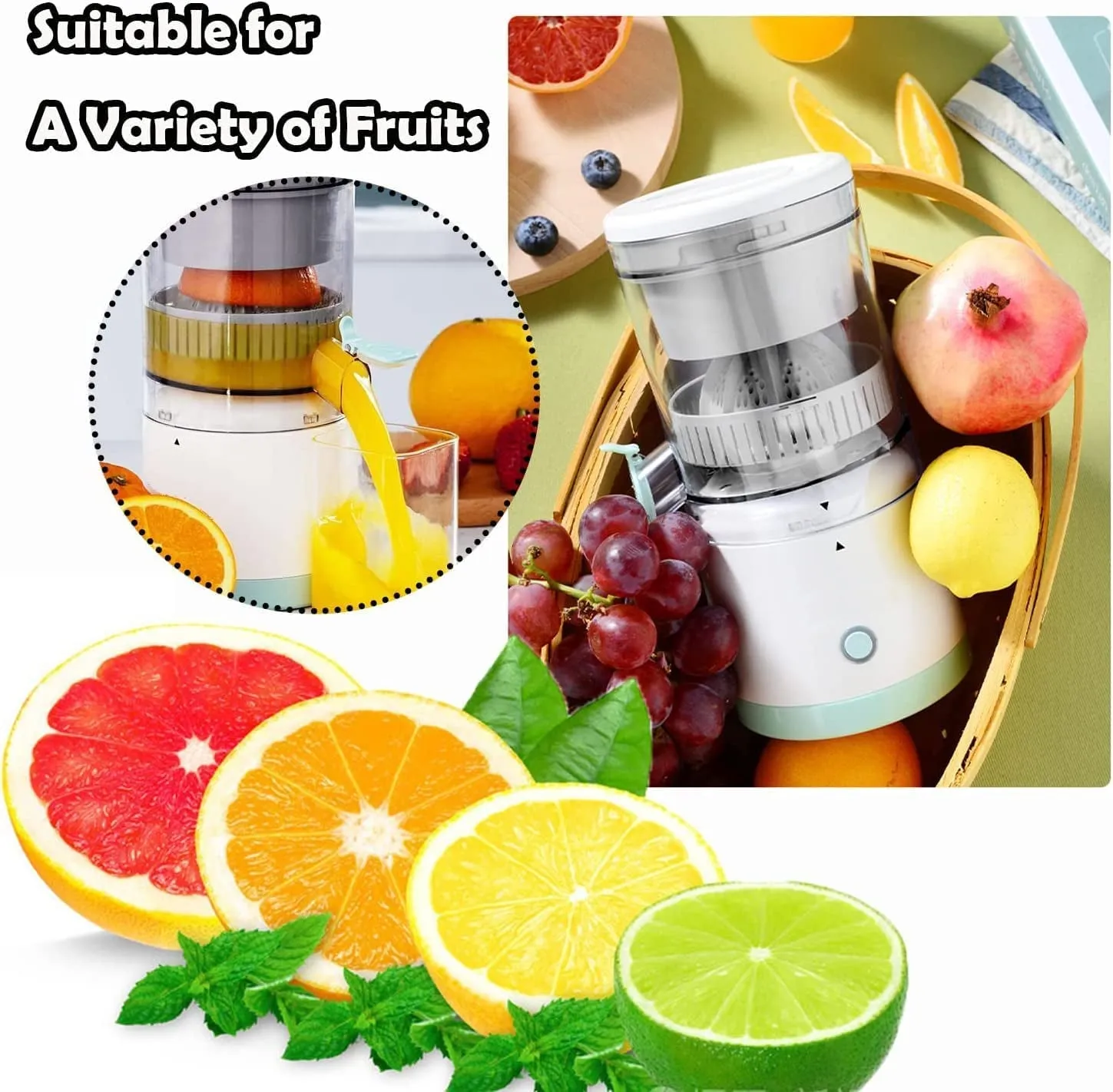 Electric Juicer Orange Squeezer Citrus Press Lemons, Portable USB Charging Electric Juicer Wireless Fruit Juicer High Juice Yield Direct for Kitchen, Travel