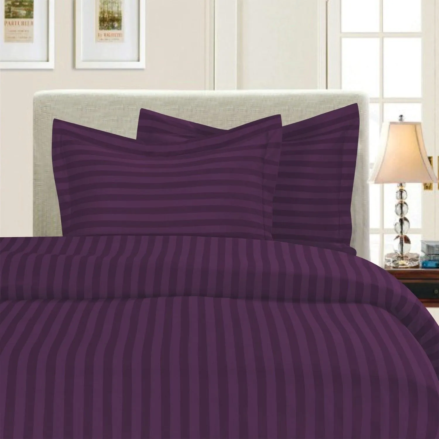 Elegant Comfort 3-Piece Stripe Duvet Cover Set - Dobby Stripe Printed Pattern