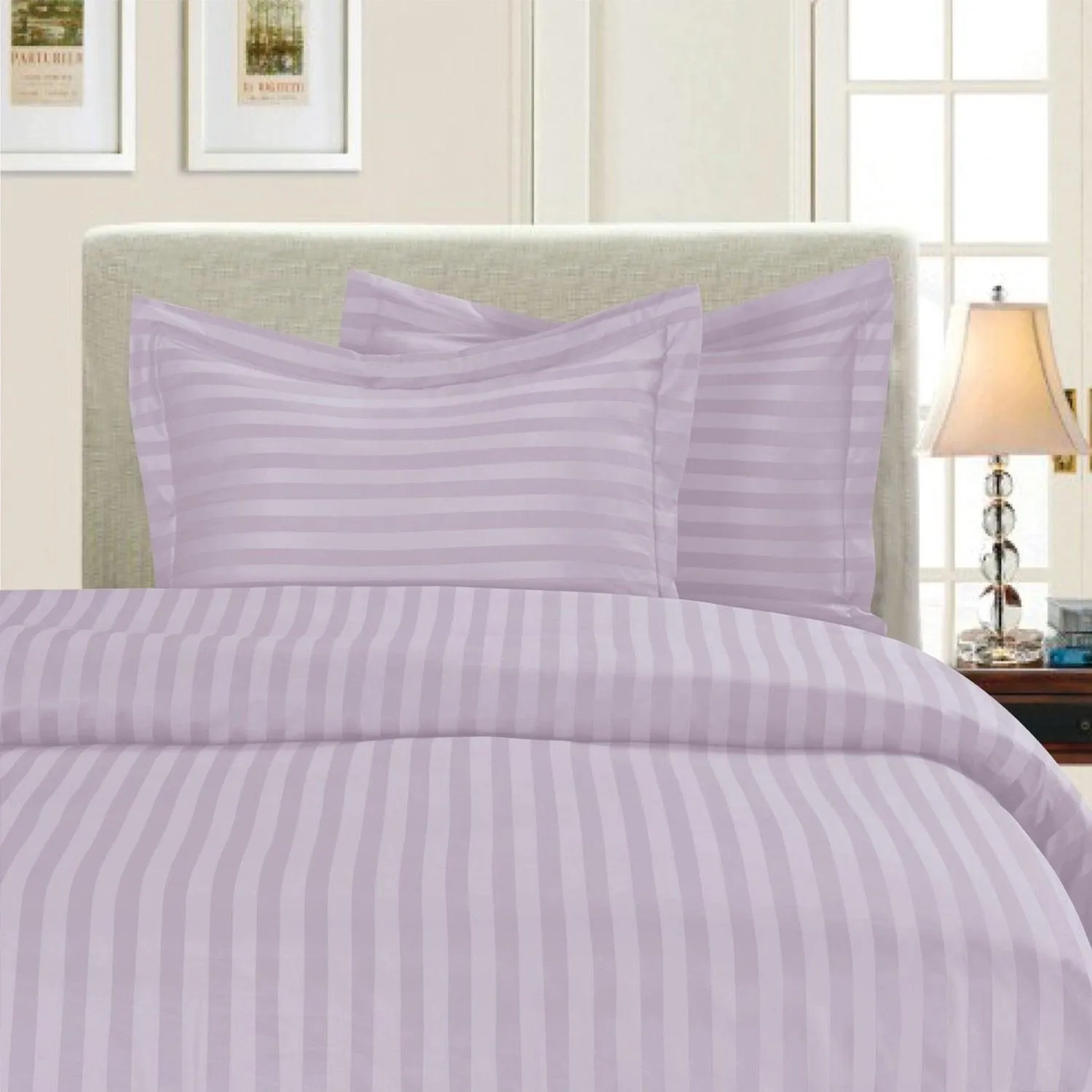 Elegant Comfort 3-Piece Stripe Duvet Cover Set - Dobby Stripe Printed Pattern