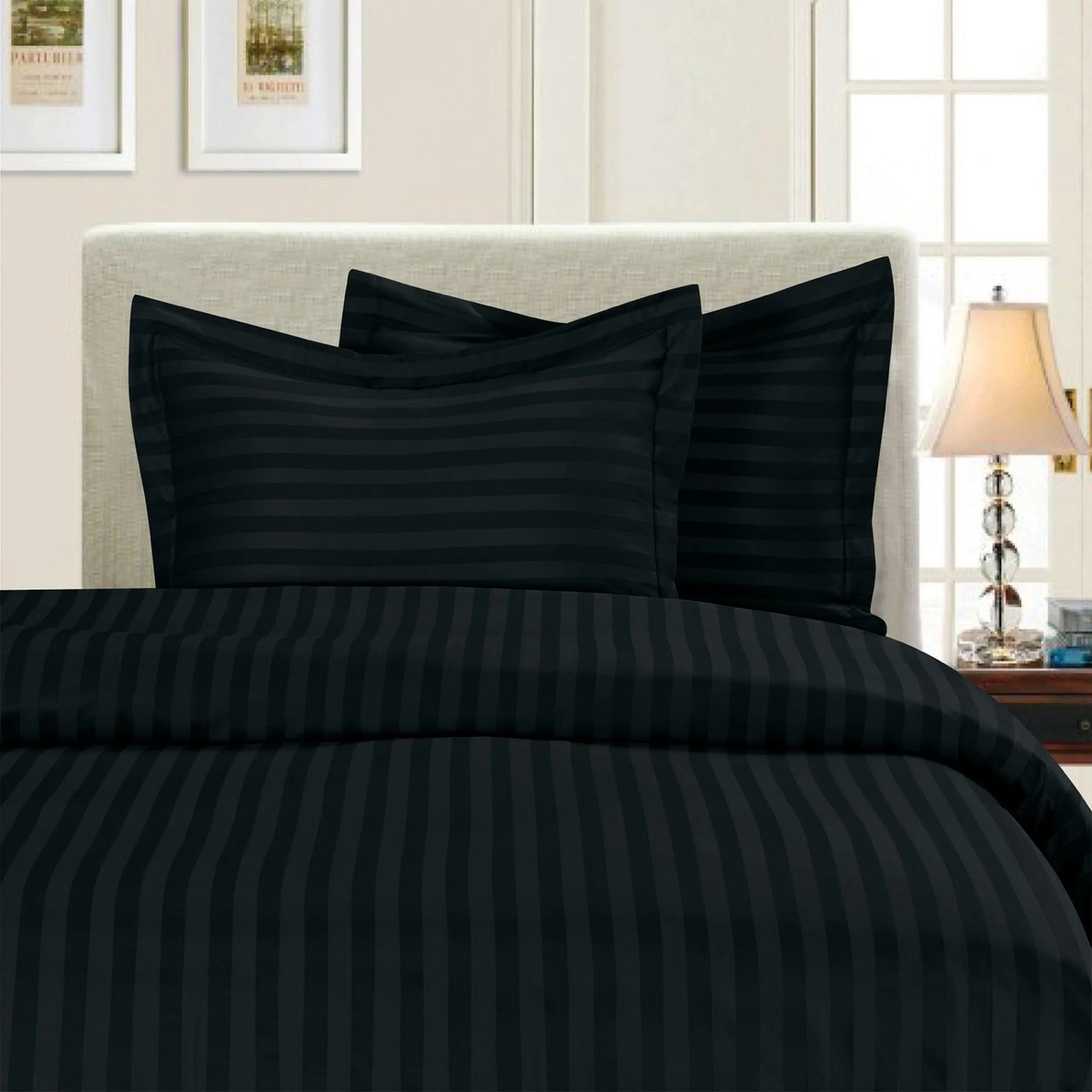 Elegant Comfort 3-Piece Stripe Duvet Cover Set - Dobby Stripe Printed Pattern