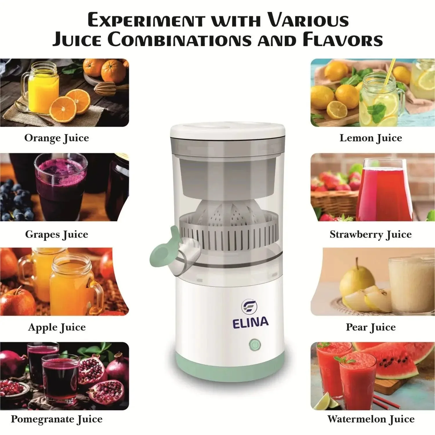 Elina USB Rechargeable Portable Citrus Slow Juicer, White