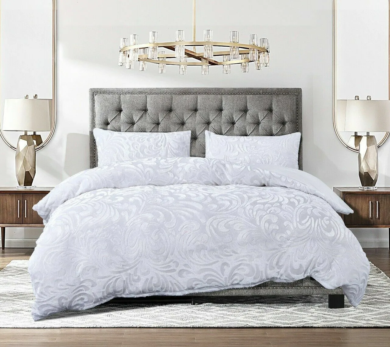 Embossed Fleece Duvet Cover Set - Warm Thermal Bedding with Pillowcases - Super Soft and Comfortable