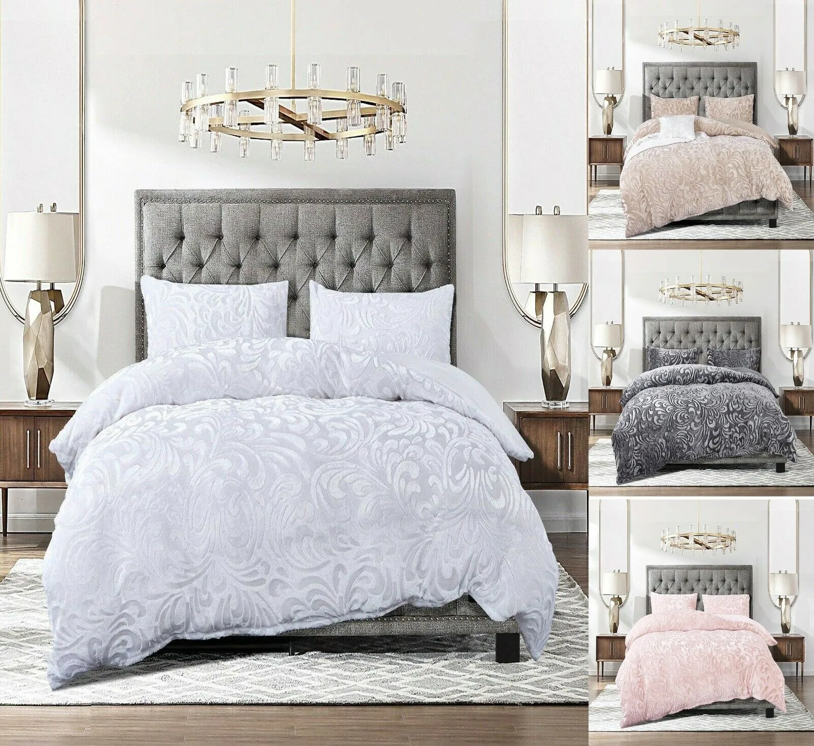 Embossed Fleece Duvet Cover Set - Warm Thermal Bedding with Pillowcases - Super Soft and Comfortable