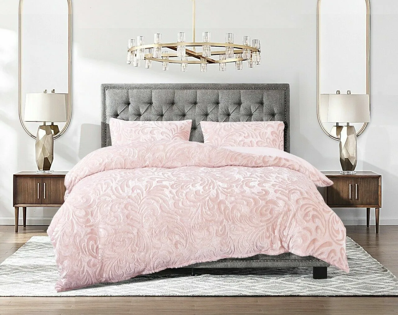 Embossed Fleece Duvet Cover Set - Warm Thermal Bedding with Pillowcases - Super Soft and Comfortable