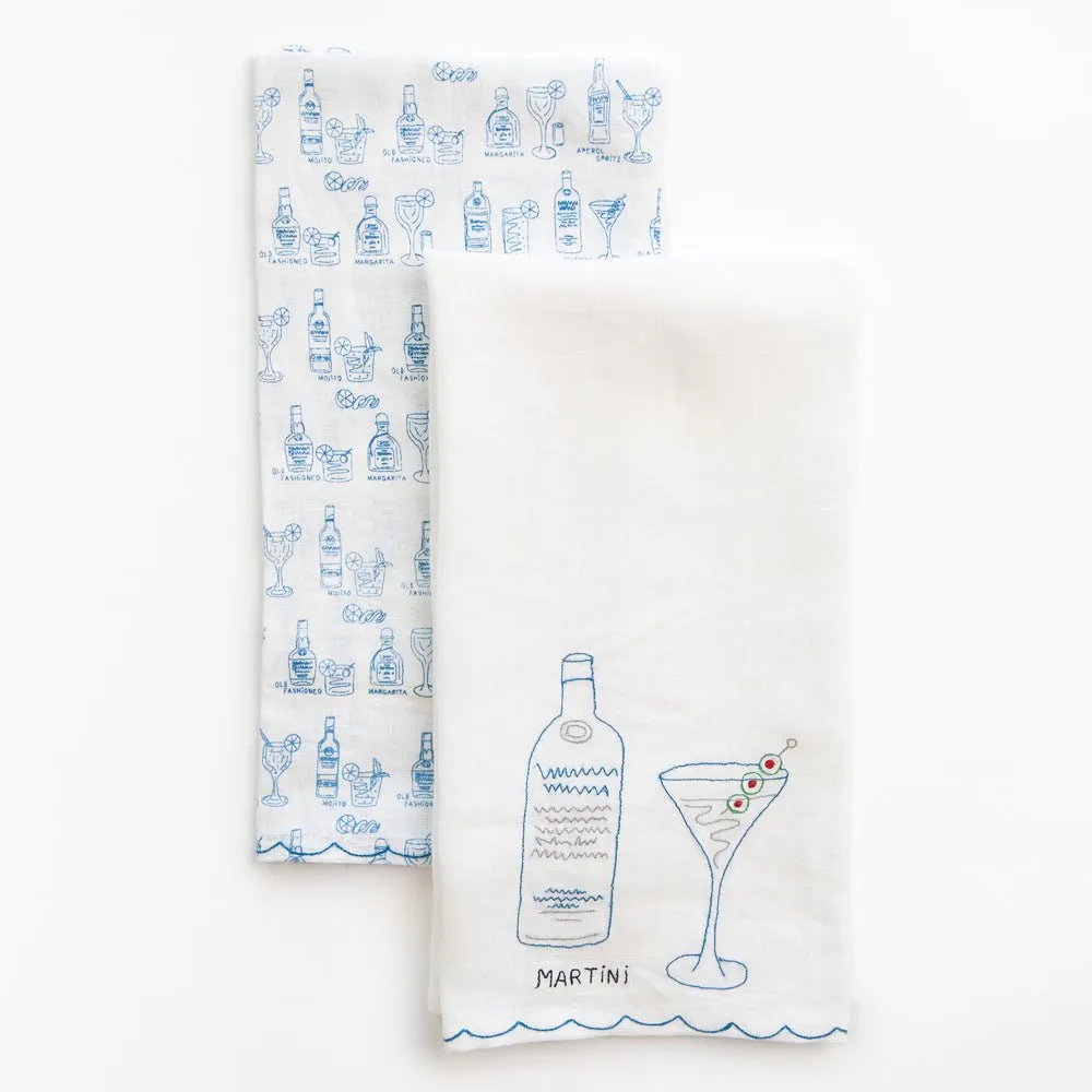 Embroidered Drink Linen Tea Towels