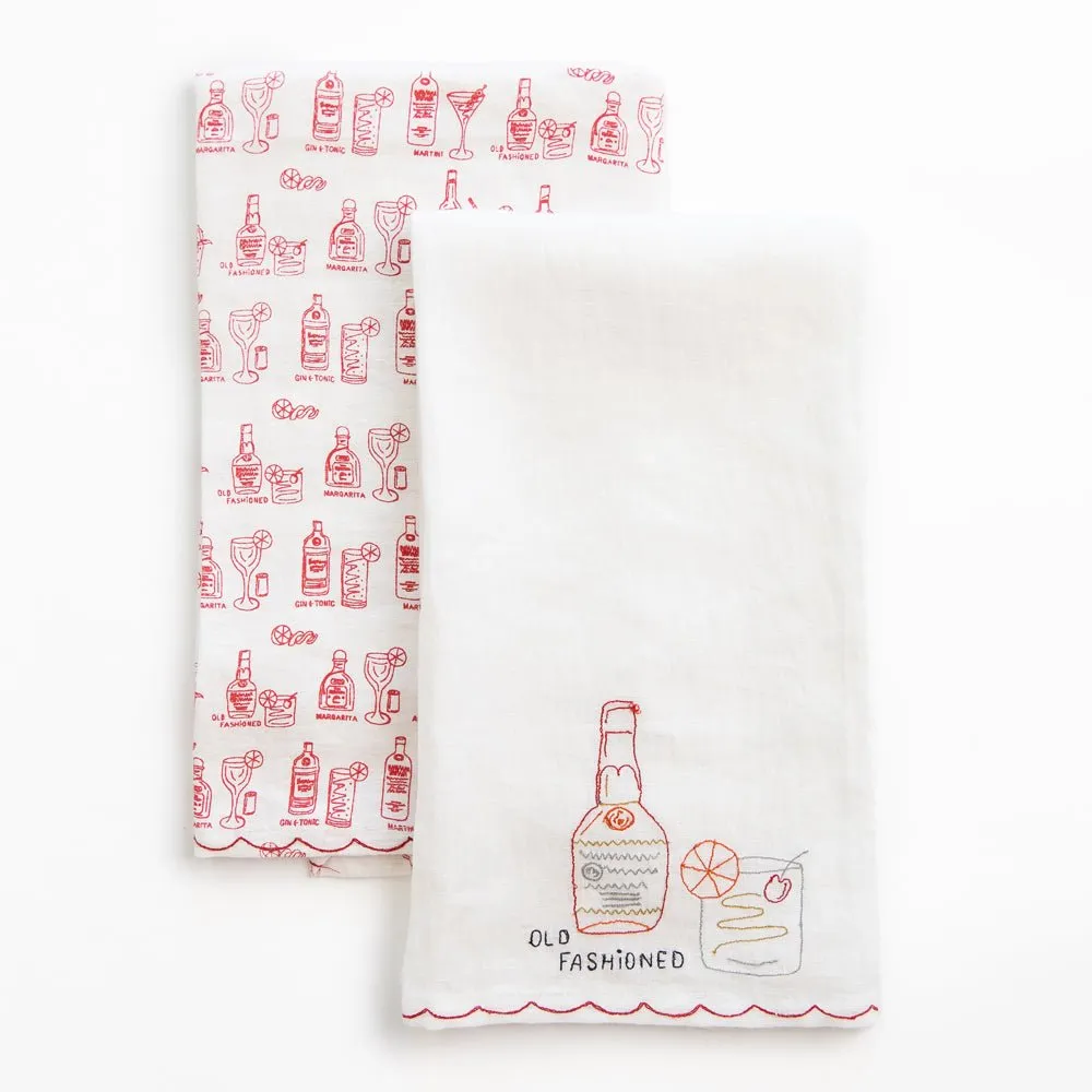 Embroidered Drink Linen Tea Towels