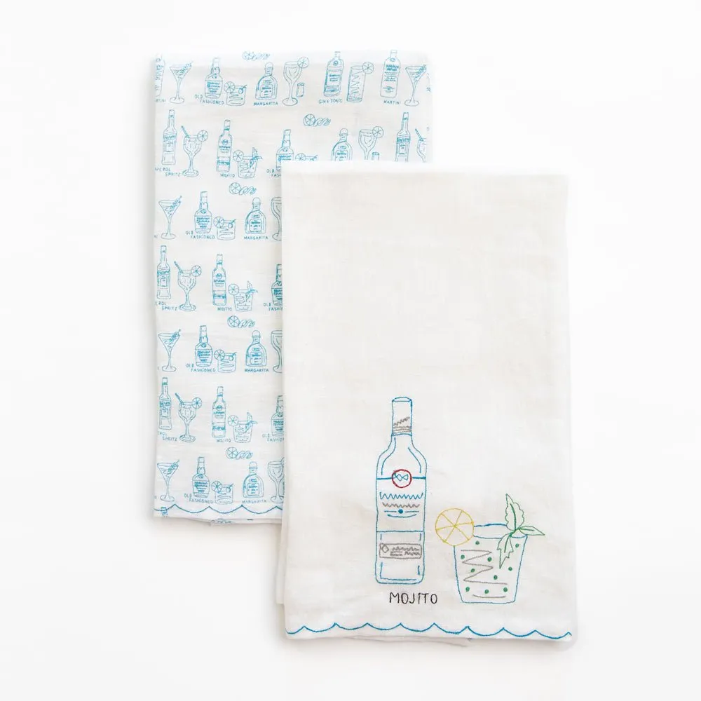 Embroidered Drink Linen Tea Towels