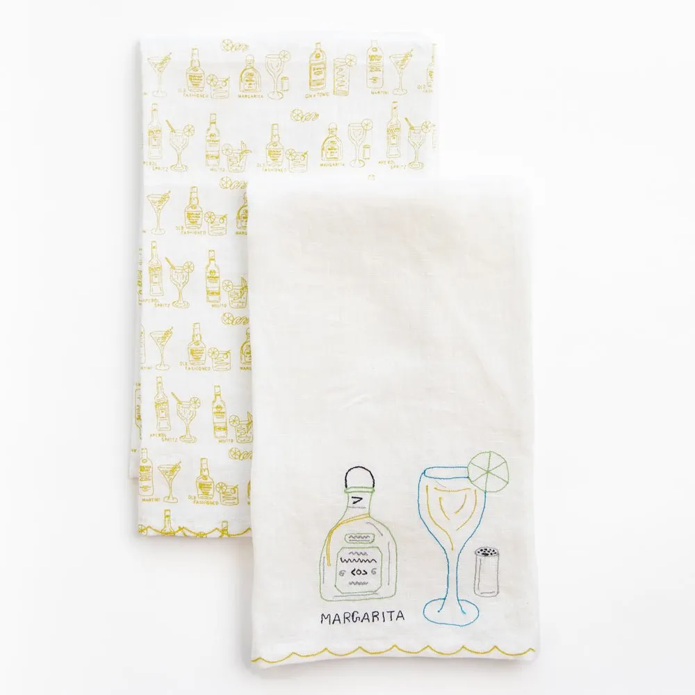 Embroidered Drink Linen Tea Towels