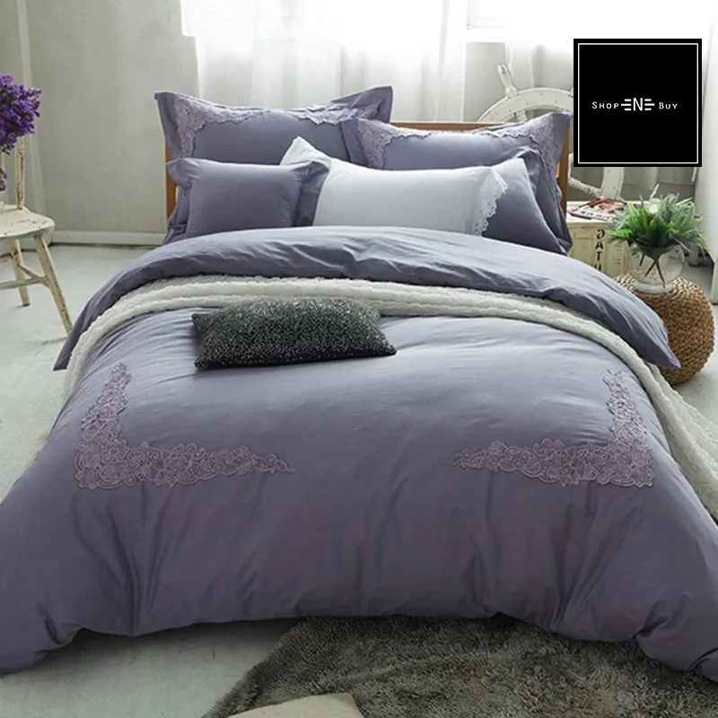 Embroidered Duvet 8 Pieces -Purplish Grey