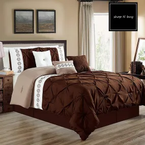 Embroidered Pintuck Duvet 8 Pieces - Brown