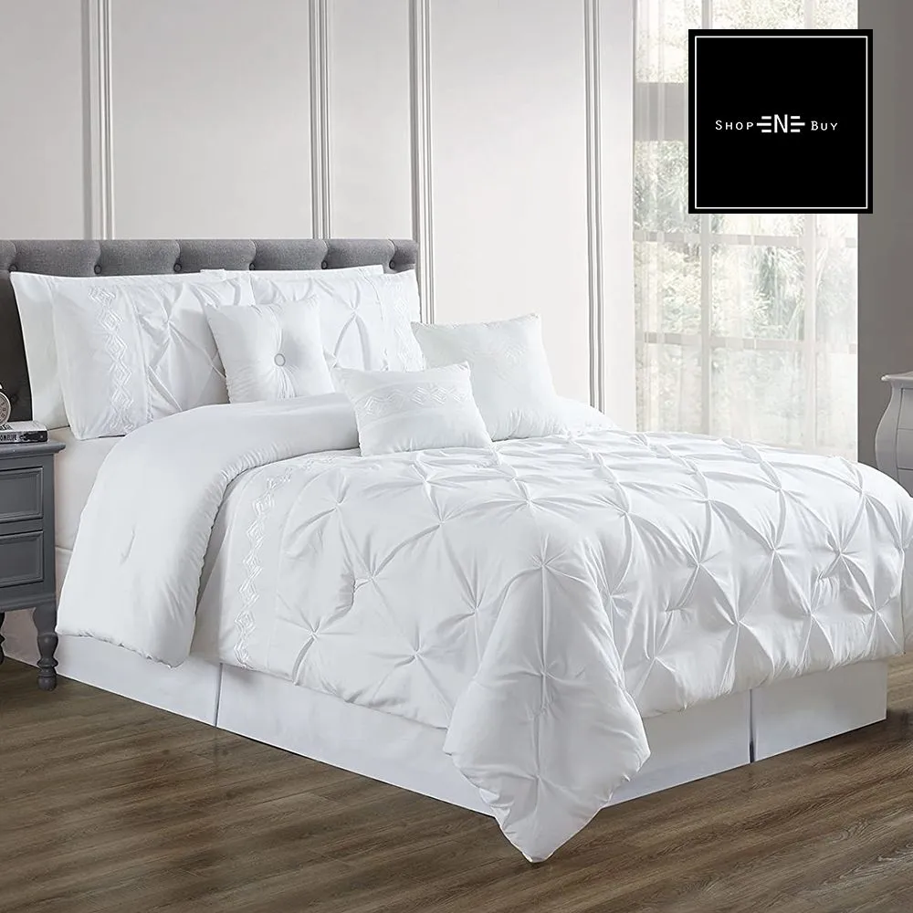 Embroidered Pintuck Duvet 8 Pieces - White